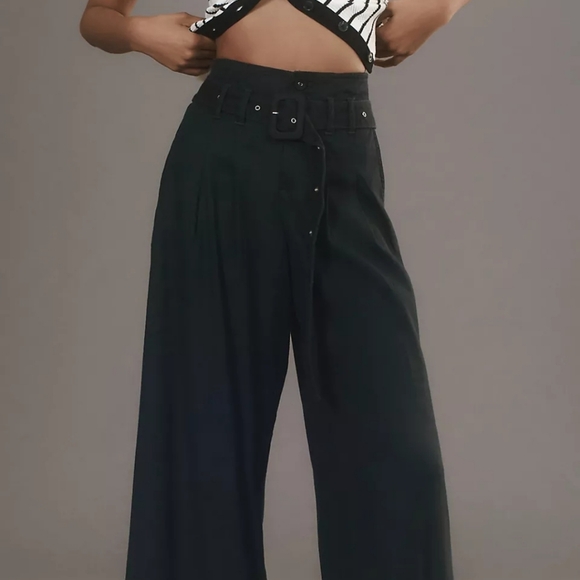 Anthropologie Linen Belted Wide-Leg Pants - Picture 3 of 5